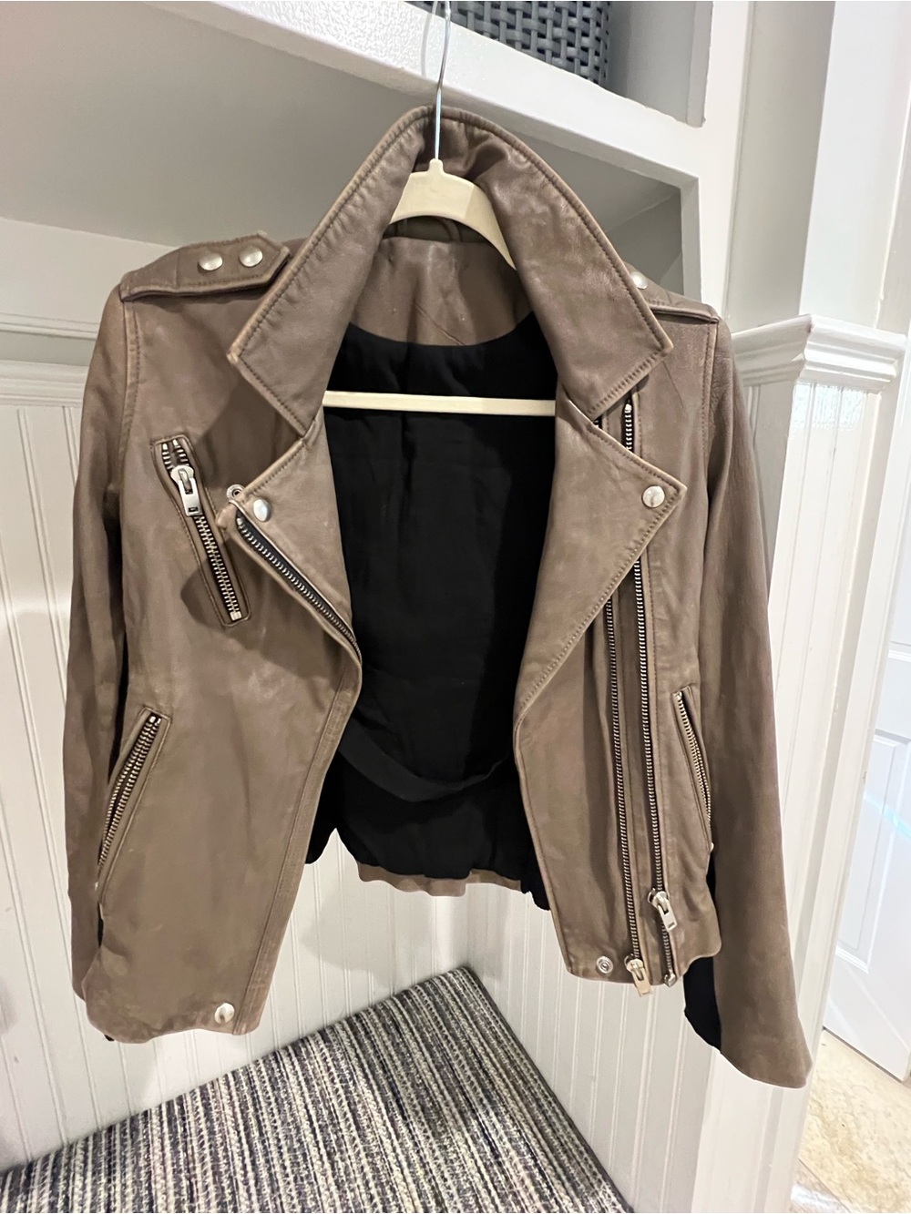 IRO Taupe-Brown Leather Moto Jacket